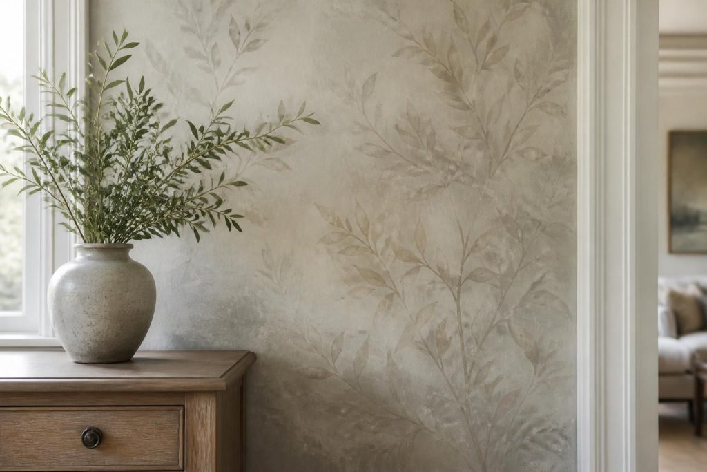 Hand-painted decorative wall in a home interior.